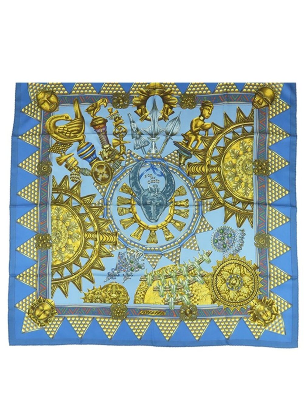 Hermes Carre 90 Blue Gold Silk L'or Des Chefs Scarf - Picture 1 of 9